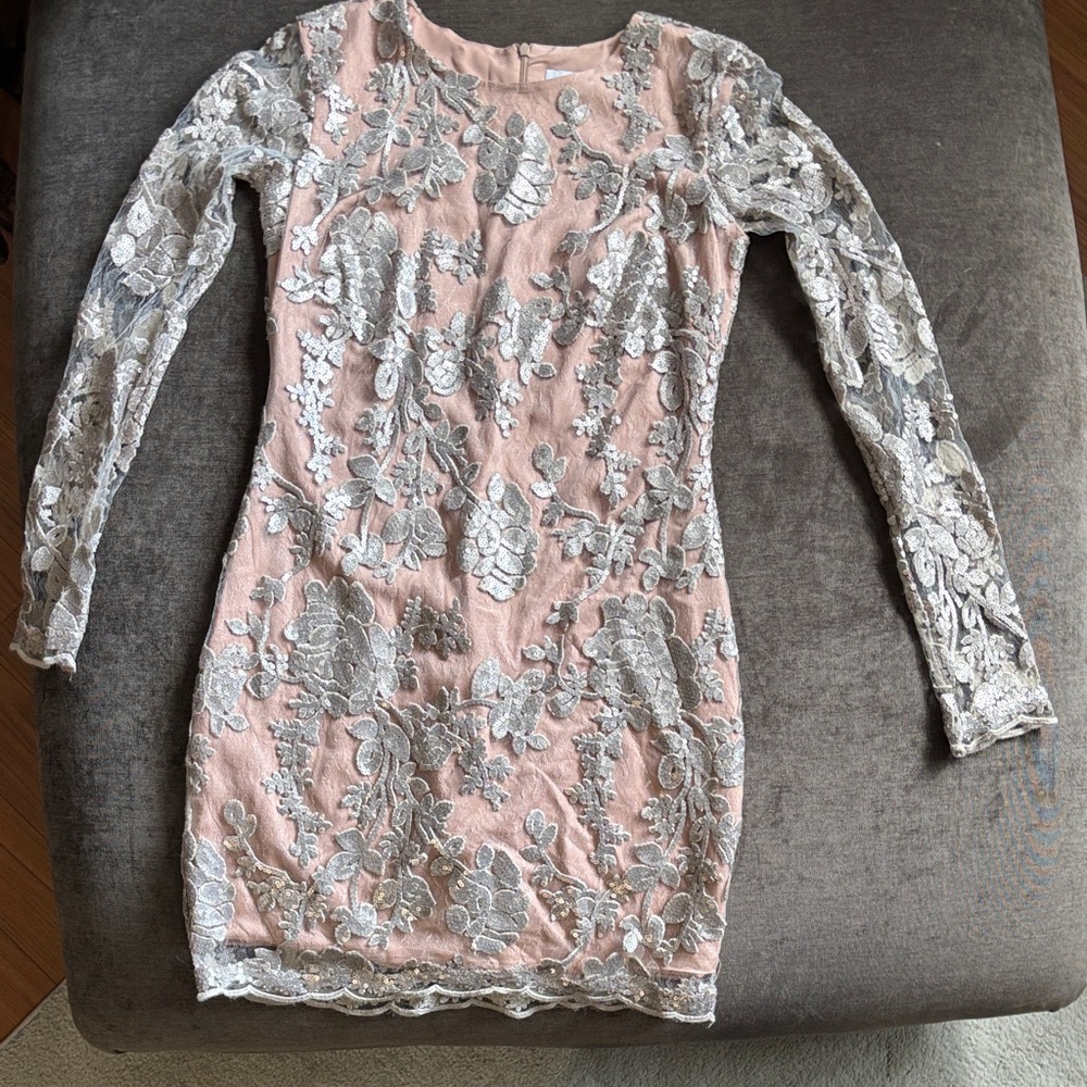 Dress the Population Blush and Silver Sequin Dress